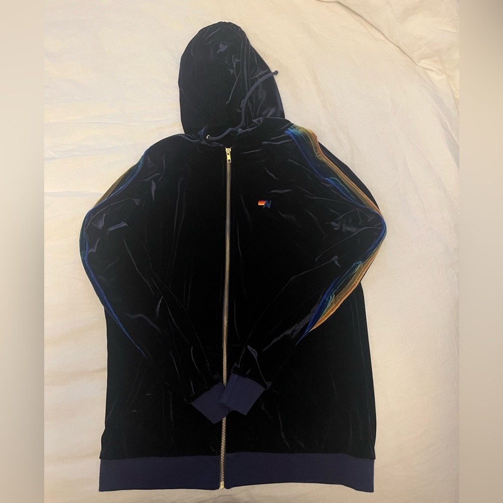 Aviator Nation Blue Velvet Zip-up Hoodie